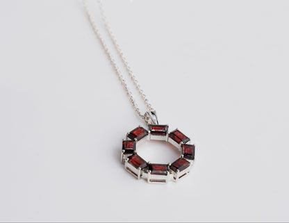 Sterling Silver Garnet / Topaz Circle Pendant Necklace