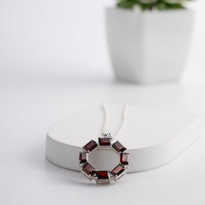 Sterling Silver Garnet / Topaz Circle Pendant Necklace