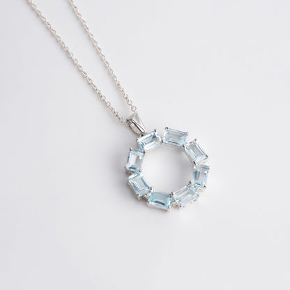 Sterling Silver Garnet / Topaz Circle Pendant Necklace