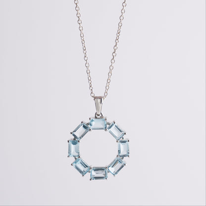 Sterling Silver Garnet / Topaz Circle Pendant Necklace