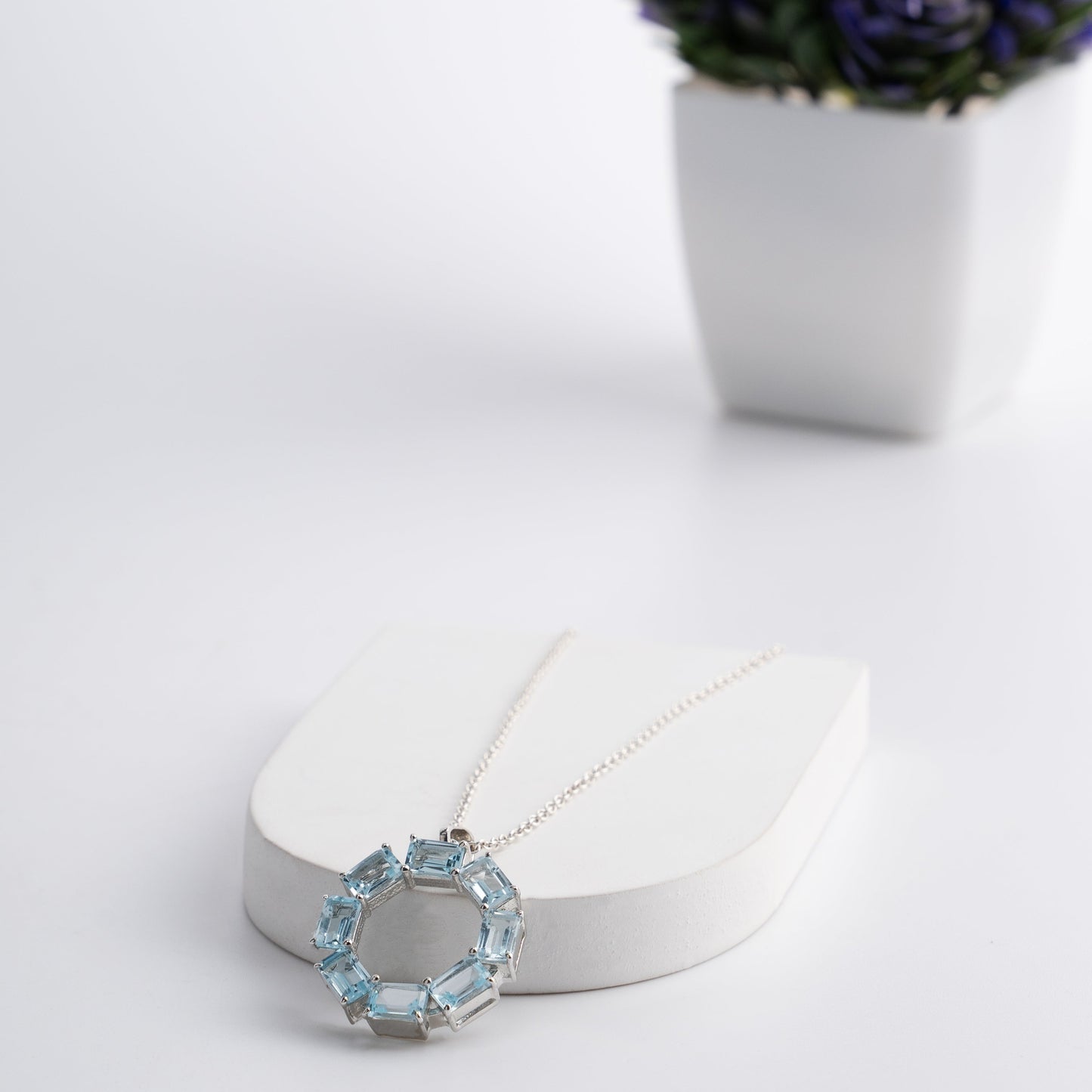 Sterling Silver Garnet / Topaz Circle Pendant Necklace