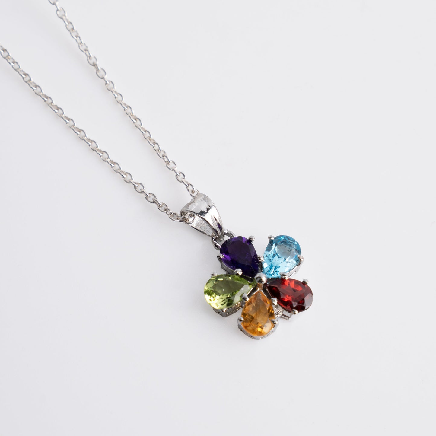 Multi-Gem Floral Drop Necklace