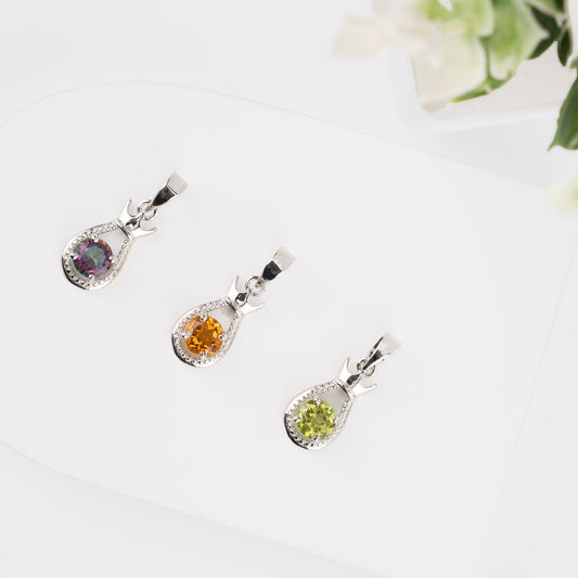 Sterling Silver Teardrop Pendant – Elegant Birthstone Necklace Charm