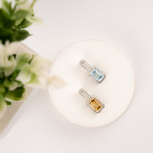 Linear Luxe Silver Pendant in Citrine / Blue Topaz with Zircon Accents