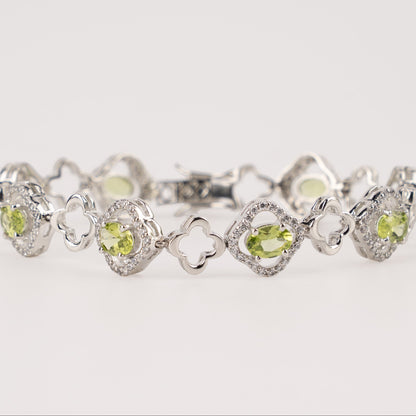 Peridot & Cubic Zirconia Floral Link Bracelet