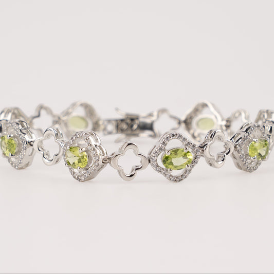 Peridot & Cubic Zirconia Floral Link Bracelet