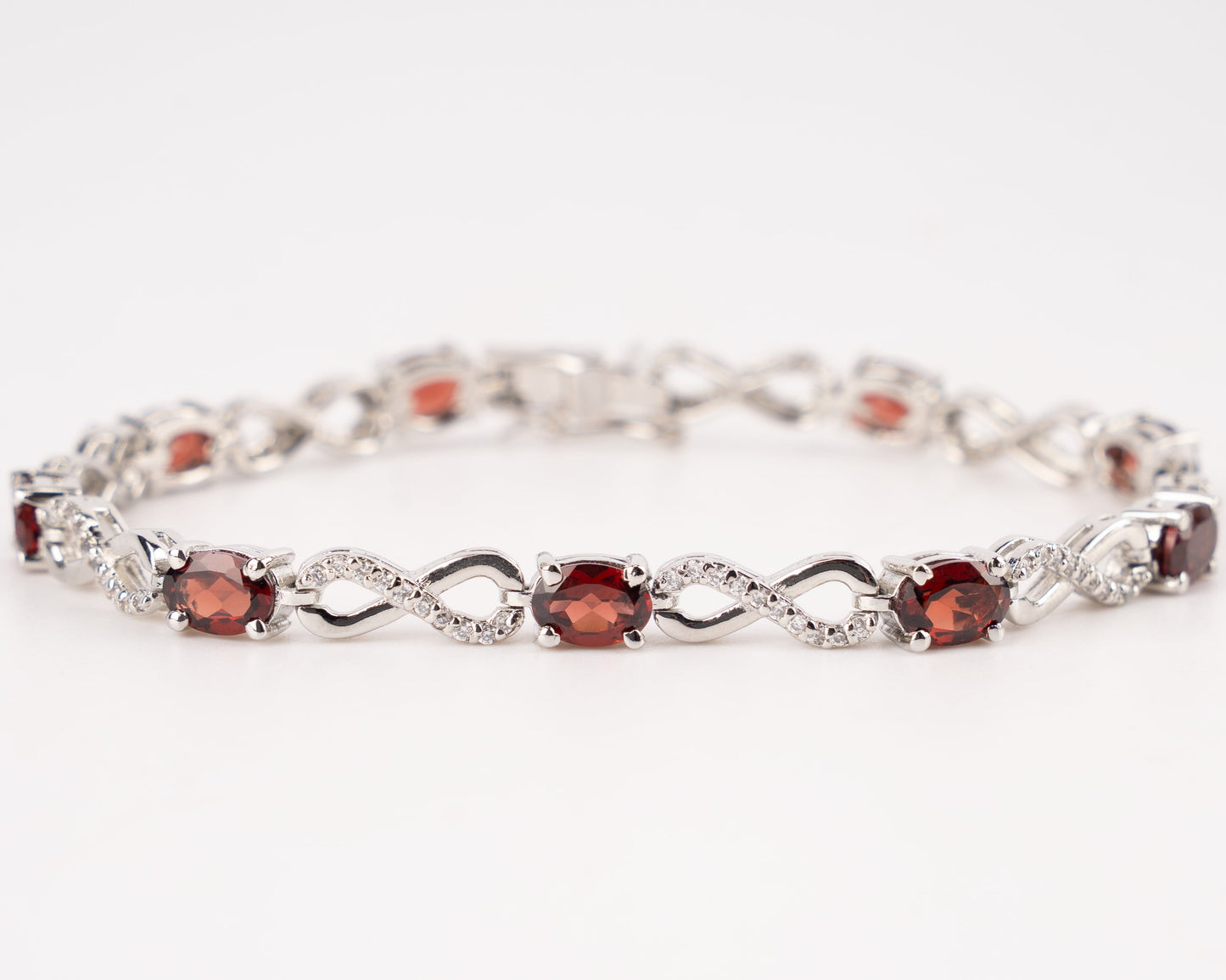 Silver Garnet & Cubic Zirconia Infinity Link Bracelet