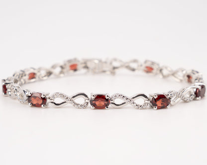 Silver Garnet & Cubic Zirconia Infinity Link Bracelet