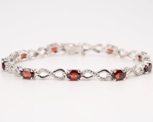 Silver Garnet & Cubic Zirconia Infinity Link Bracelet