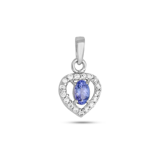Heart-Shaped Sterling Silver Pendant with Blue Tanzanite and Sparkling Cubic Zirconia