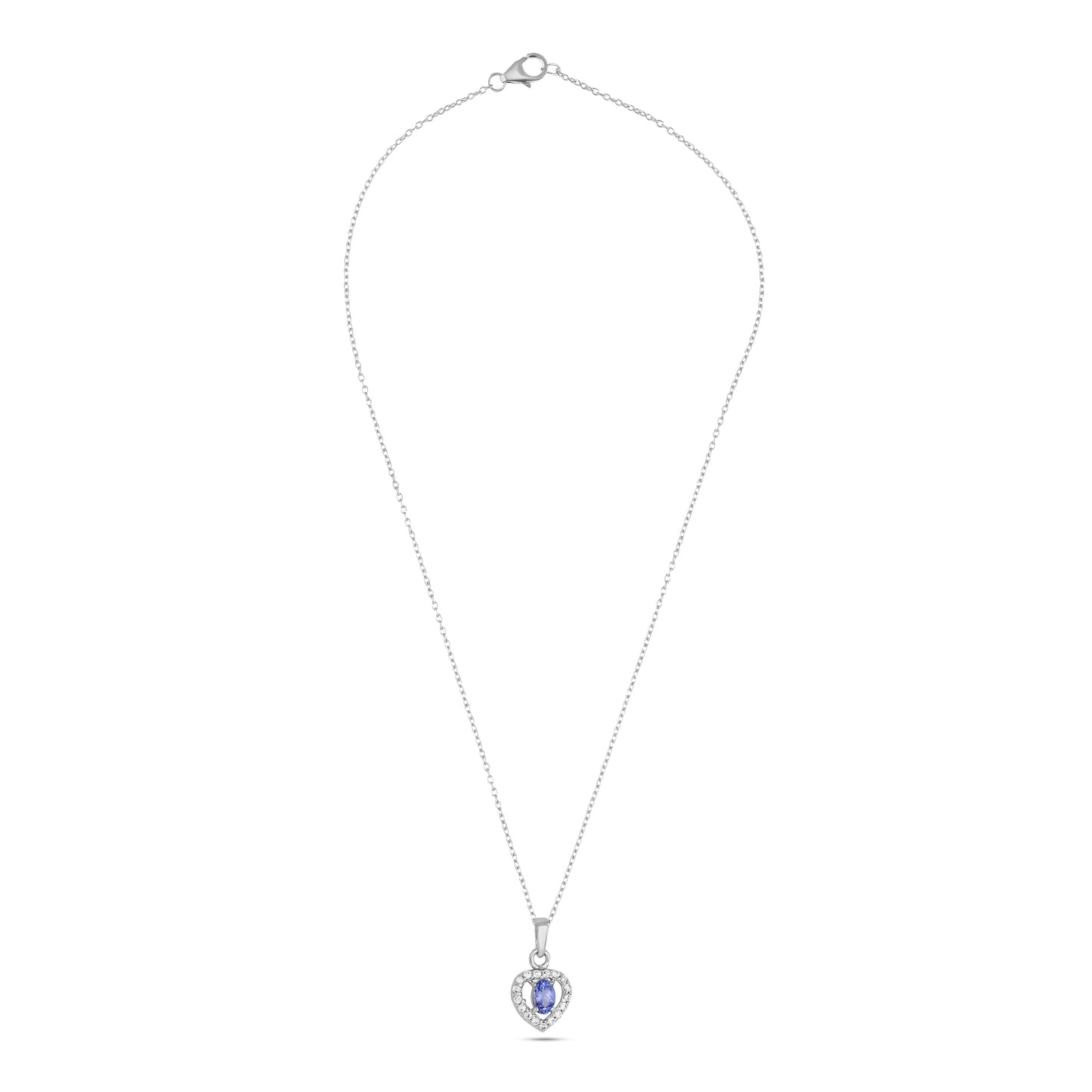 Heart-Shaped Sterling Silver Pendant with Blue Tanzanite and Sparkling Cubic Zirconia