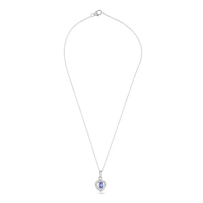 Heart-Shaped Sterling Silver Pendant with Blue Tanzanite and Sparkling Cubic Zirconia