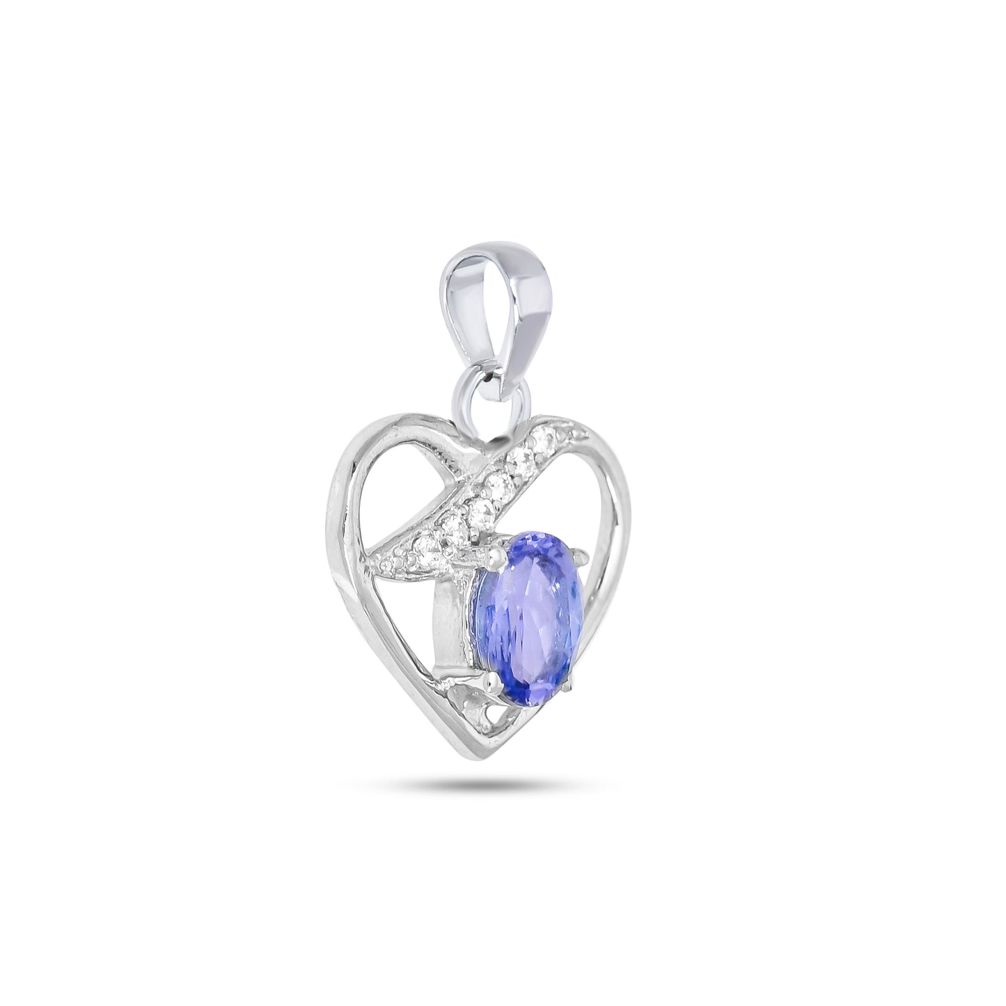 925 Sterling Silver Heart Necklace with Tanzanite & CZ – Elegant Pendant Chain for Women