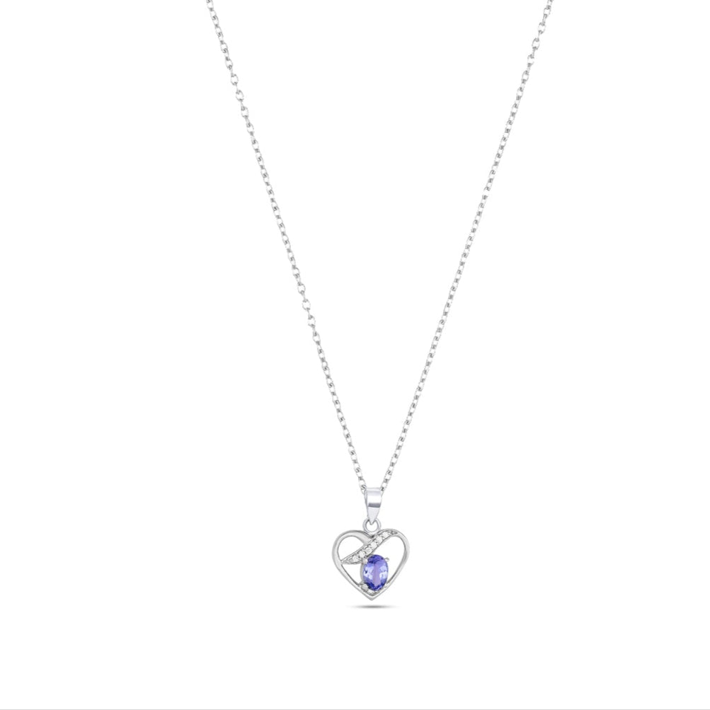 925 Sterling Silver Heart Necklace with Tanzanite & CZ – Elegant Pendant Chain for Women