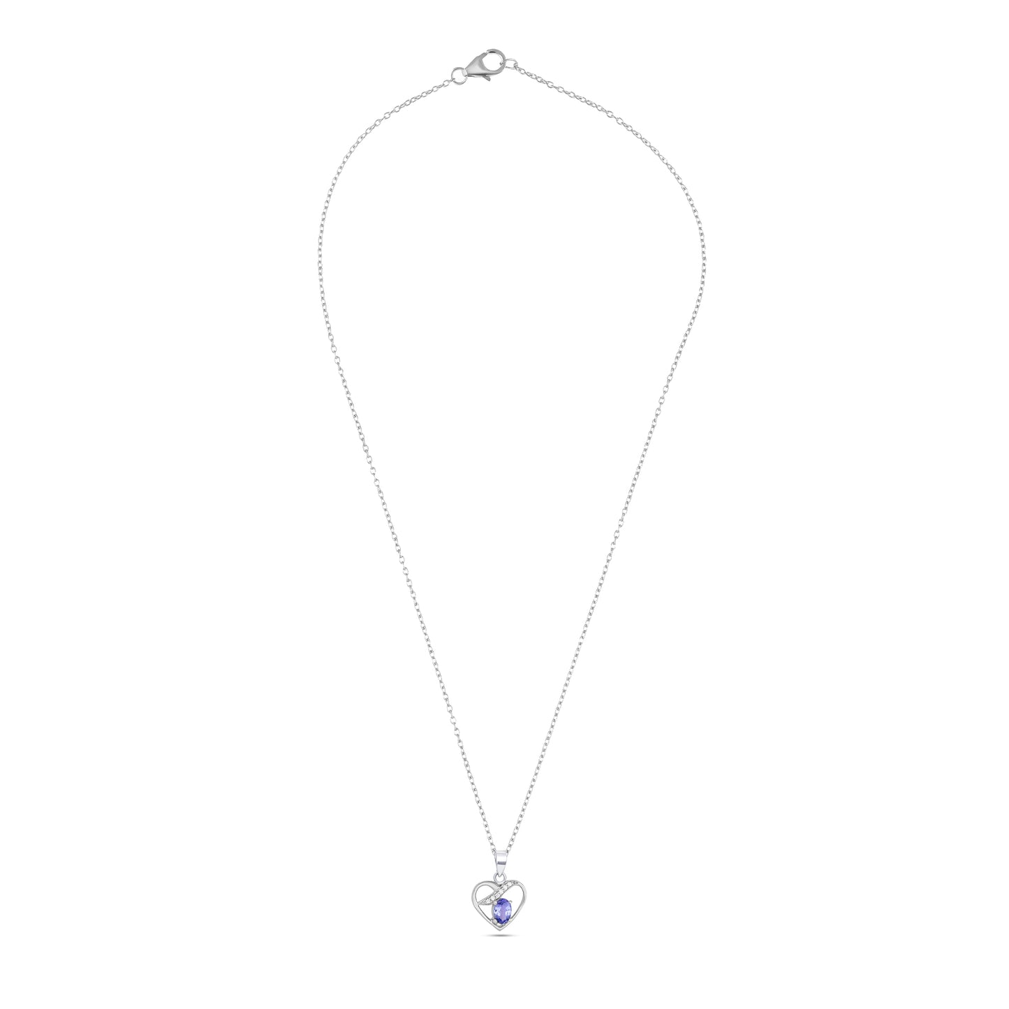 925 Sterling Silver Heart Necklace with Tanzanite & CZ – Elegant Pendant Chain for Women