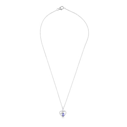 925 Sterling Silver Heart Necklace with Tanzanite & CZ – Elegant Pendant Chain for Women