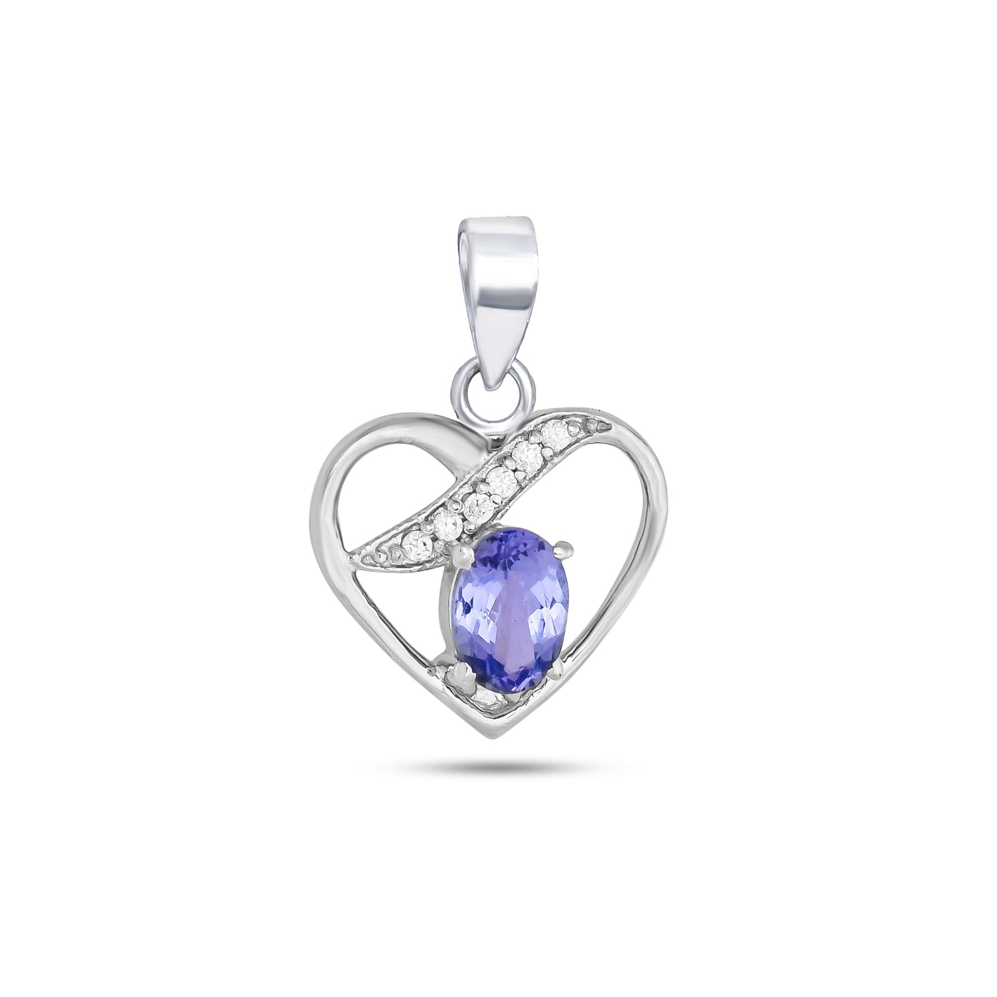 925 Sterling Silver Heart Necklace with Tanzanite & CZ – Elegant Pendant Chain for Women