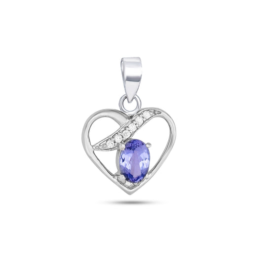 925 Sterling Silver Heart Necklace with Tanzanite & CZ – Elegant Pendant Chain for Women