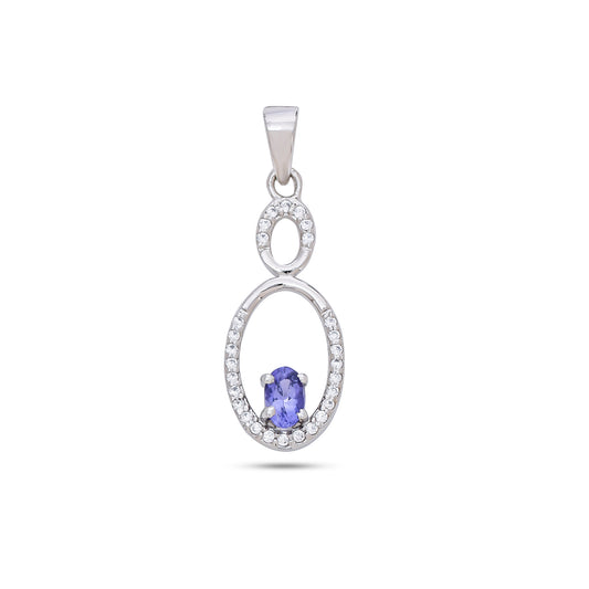925 Sterling Silver Tanzanite Pendant with CZ Accents – Elegant Oval Design Gemstone Jewelry for Women