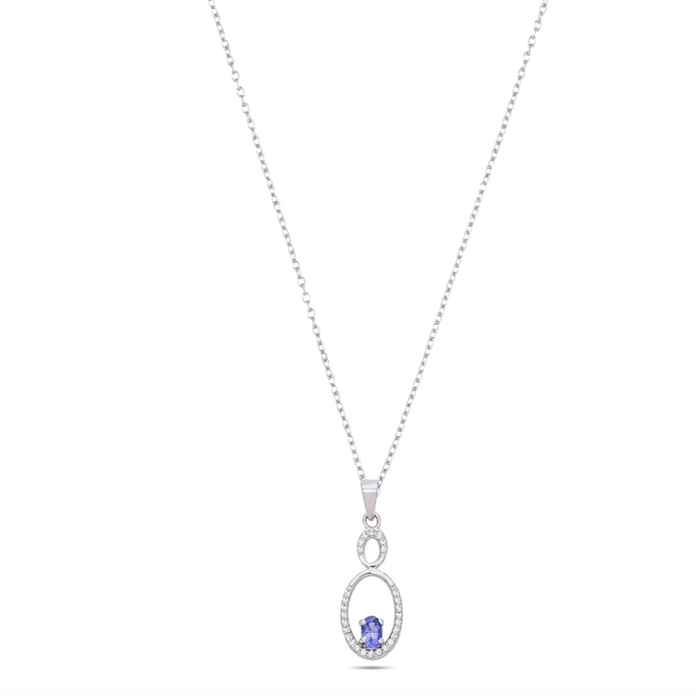 925 Sterling Silver Tanzanite Pendant with CZ Accents – Elegant Oval Design Gemstone Jewelry for Women