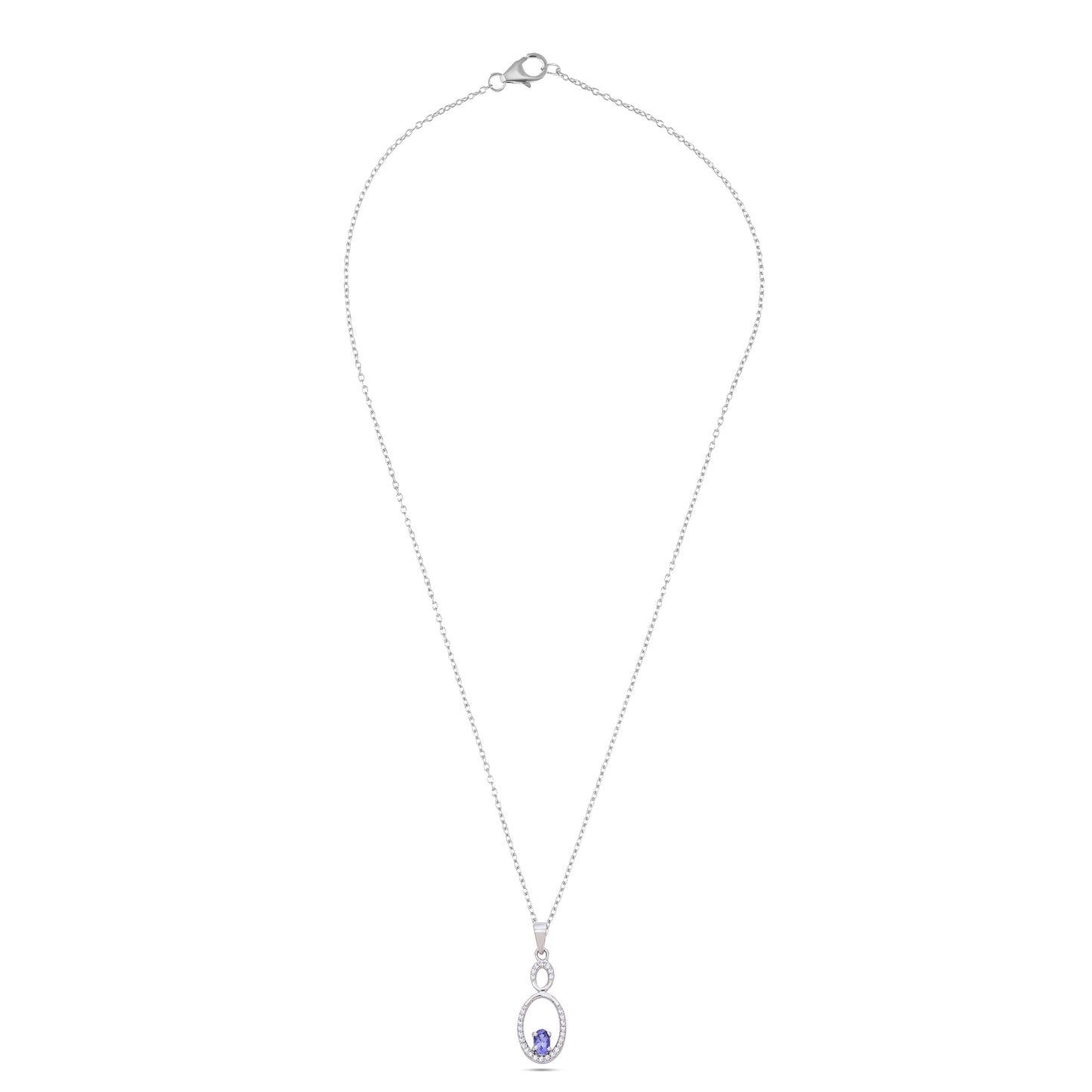 925 Sterling Silver Tanzanite Pendant with CZ Accents – Elegant Oval Design Gemstone Jewelry for Women