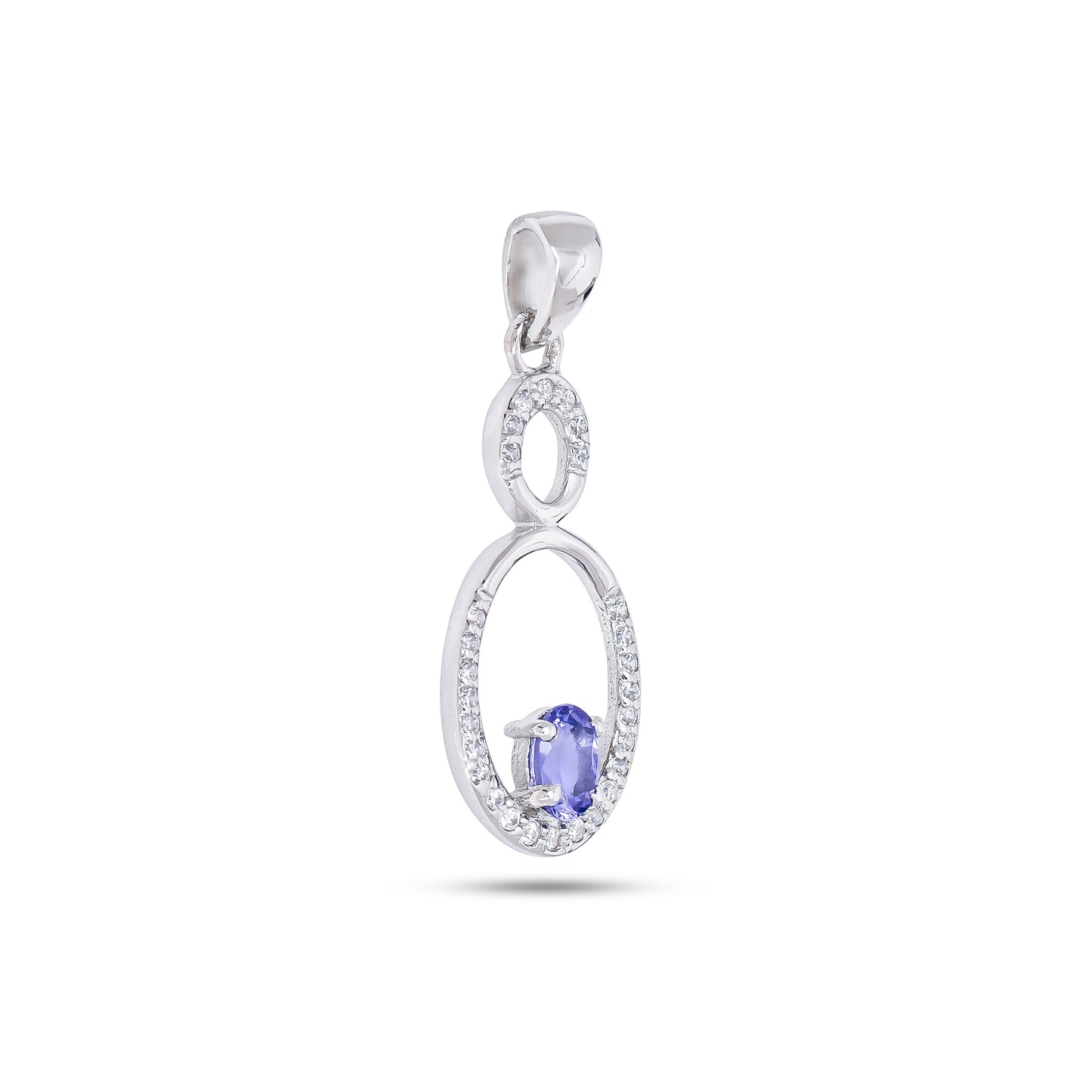 925 Sterling Silver Tanzanite Pendant with CZ Accents – Elegant Oval Design Gemstone Jewelry for Women