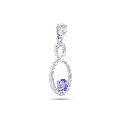 925 Sterling Silver Tanzanite Pendant with CZ Accents – Elegant Oval Design Gemstone Jewelry for Women