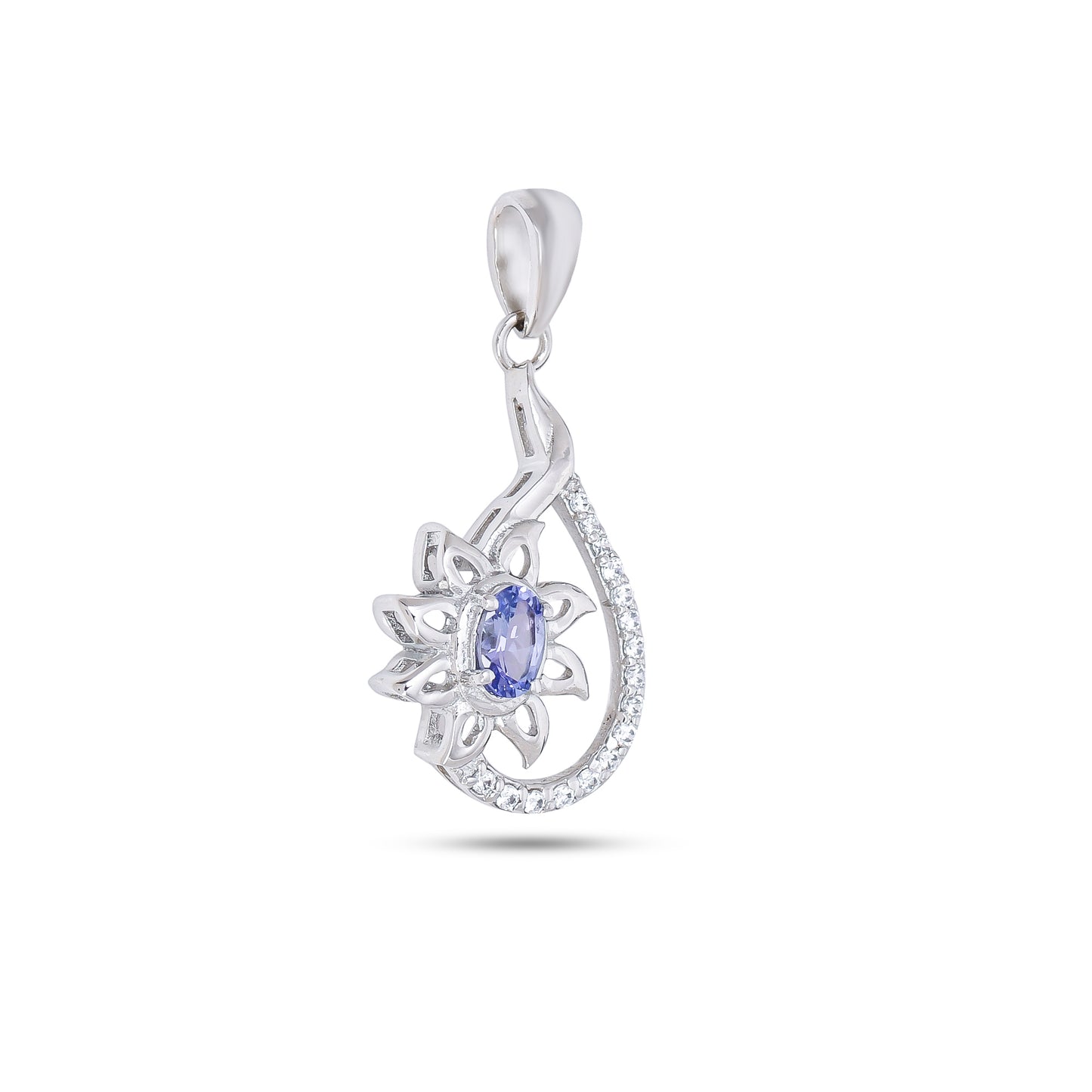 Luxe Violet Tanzanite Floral Teardrop Pendant with White Cubic Zirconia Accents