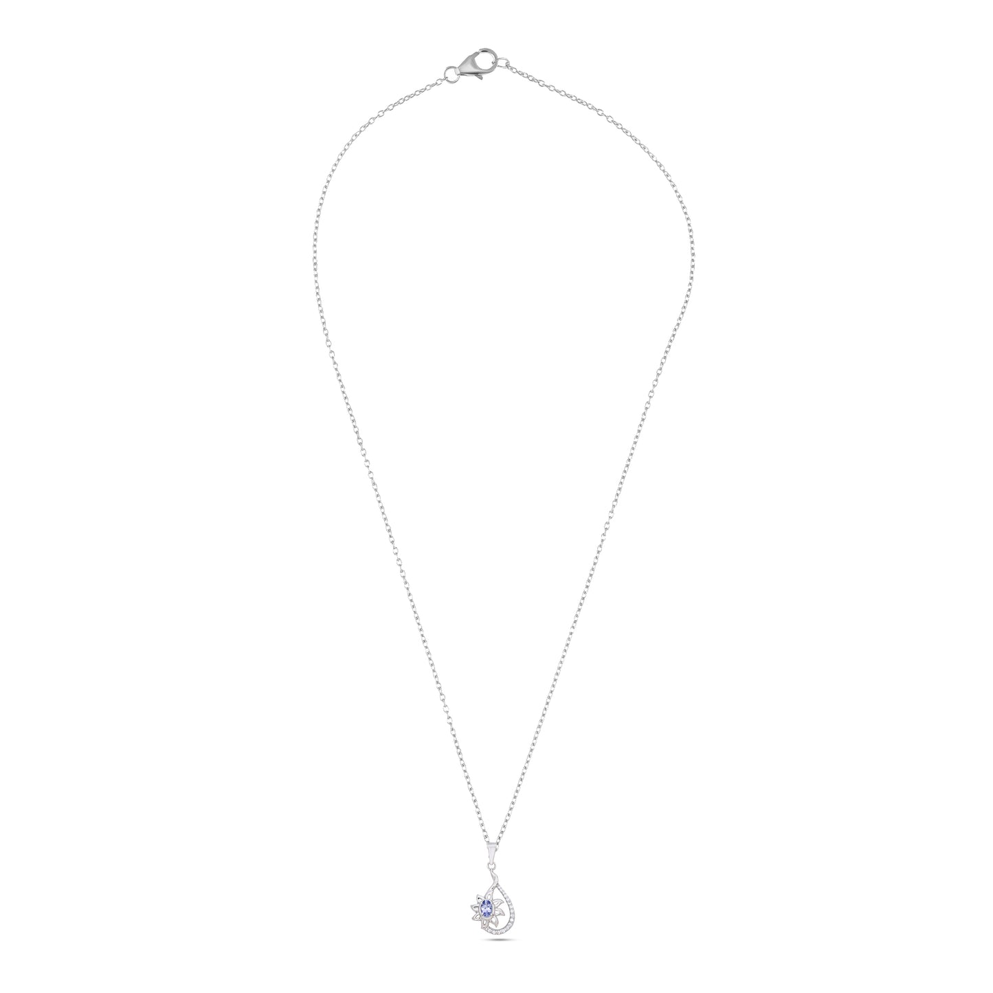 Luxe Violet Tanzanite Floral Teardrop Pendant with White Cubic Zirconia Accents