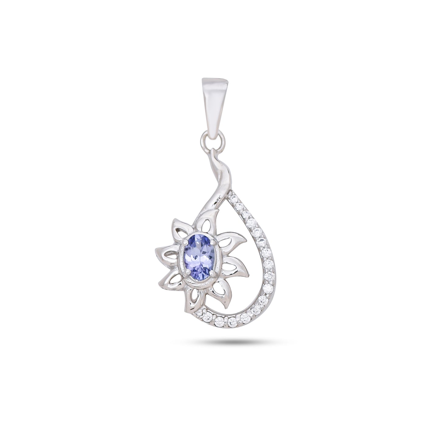 Luxe Violet Tanzanite Floral Teardrop Pendant with White Cubic Zirconia Accents