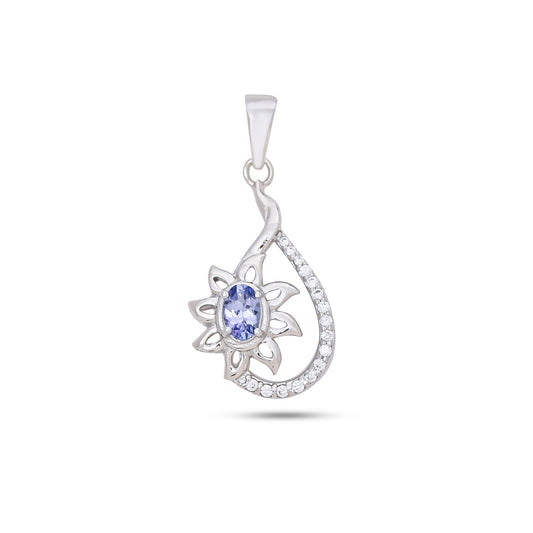 Luxe Violet Tanzanite Floral Teardrop Pendant with White Cubic Zirconia Accents