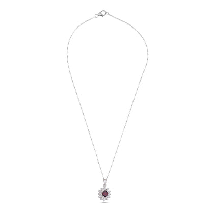 925 Sterling Silver Floral Pendant with Oval Garnet & CZ Accents – Elegant Flower Design Jewelry for Women