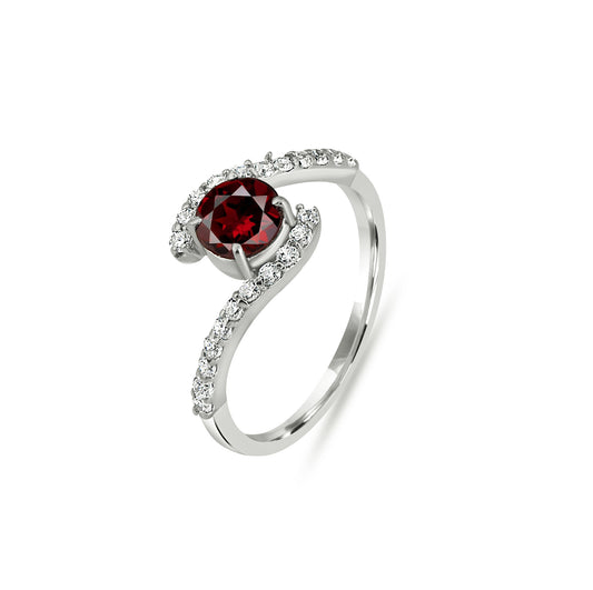 Garnet & Zircon Swirl Ring in Sterling Silver | Promise ring for her | Anniversary Gift | Red Gemstone Ring
