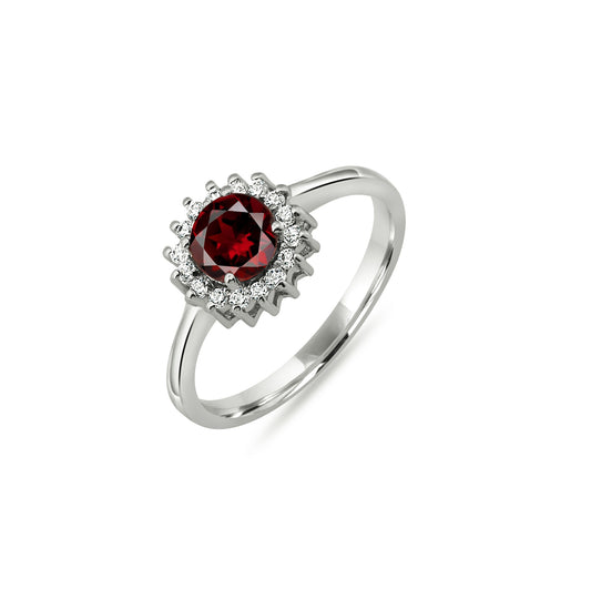 Classic Red Zircon Flower Halo Ring – Sterling Silver Vintage-Inspired Women’s Jewelry