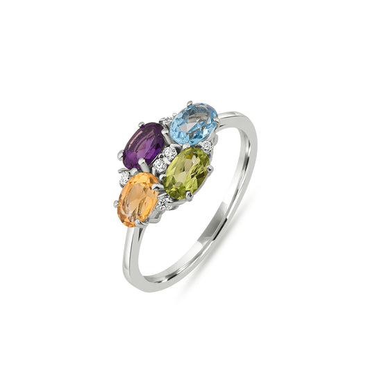 Sterling Silver Multi Birthstone Ring – Custom Mother’s Ring, Personalized Gemstone Jewelry Gift