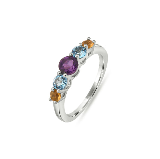 Sterling Silver 5 Birthstone Ring – Personalized Family Gemstone Band, Custom Mother’s Jewelry Gift