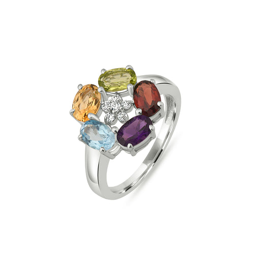 Radiant Rainbow Birthstone Ring – Sterling Silver Family Jewelry, Personalized Mother’s Gift for Women