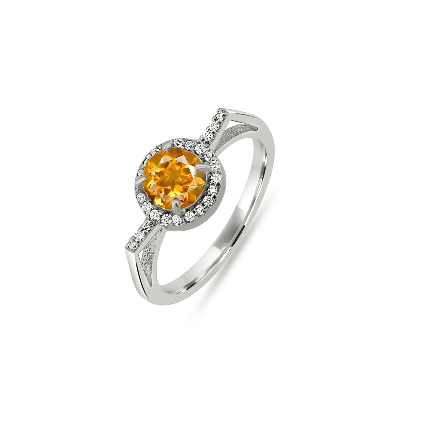 Radiant Citrine Zircon Halo Ring – Dazzling Sterling Silver Yellow Gemstone Jewelry