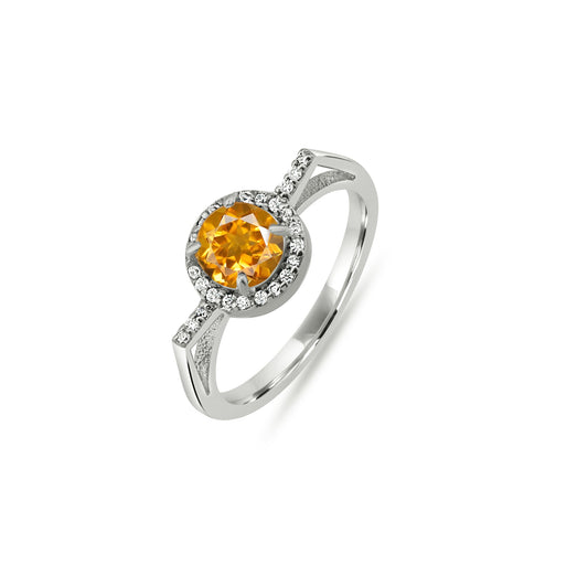 Radiant Citrine Zircon Halo Ring – Dazzling Sterling Silver Yellow Gemstone Jewelry