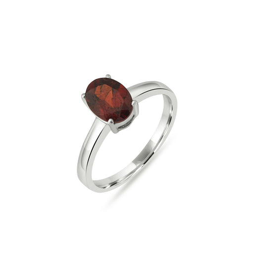 Garnet Oval Cut Silver Ring – 925 Sterling Silver, Deep Red Gemstone, Elegant Women’s Birthstone & Promise Jewelry