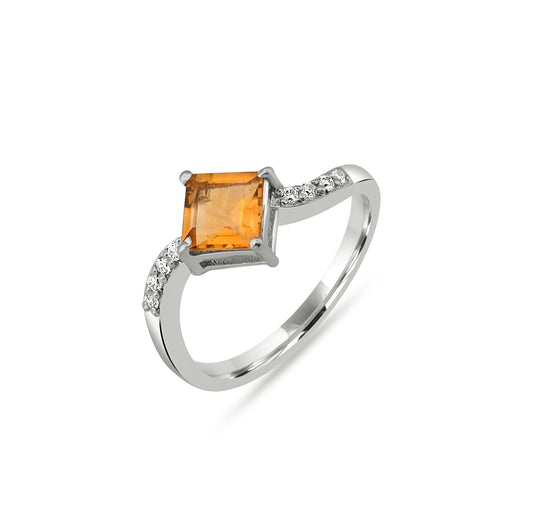 Yellow Princess Cut Silver Ring – 925 Sterling Silver, Square Yellow Gemstone, Dainty White Zircon Accents, Elegant Women’s Birthstone Jewelry