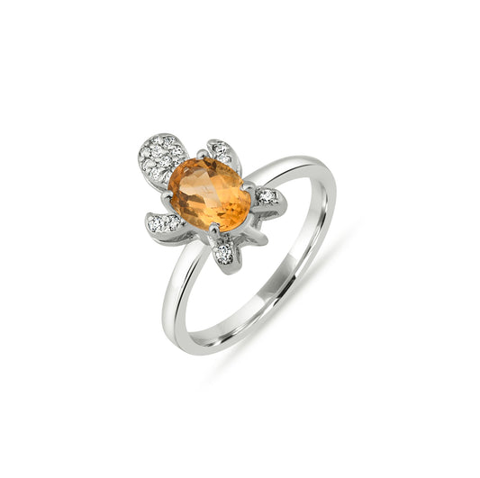 Sterling Silver Turtle Ring with Citirne Gemstone and Zircon Accents – Trendy 2025 Animal Jewelry for Women