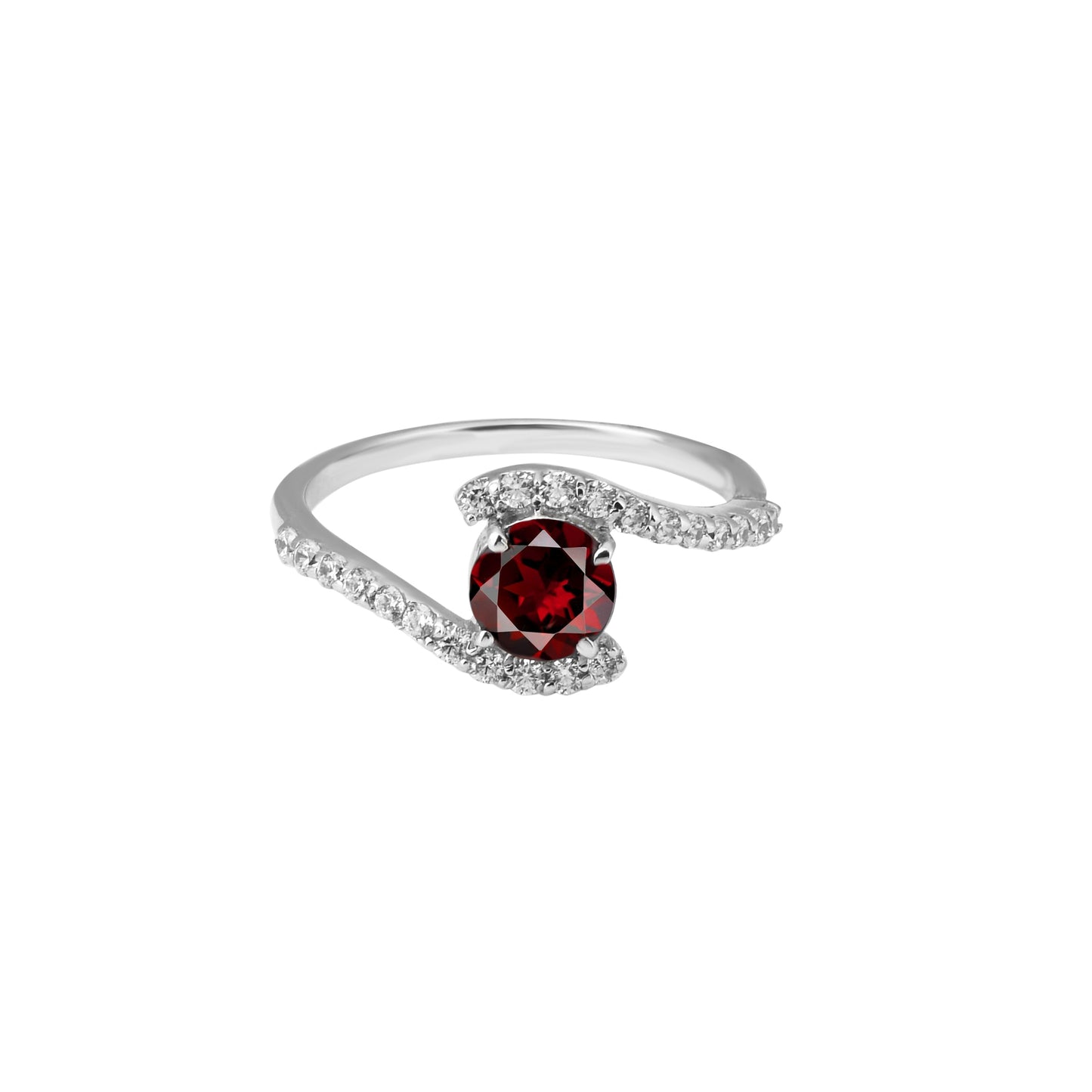 Garnet & Zircon Swirl Ring in Sterling Silver | Promise ring for her | Anniversary Gift | Red Gemstone Ring