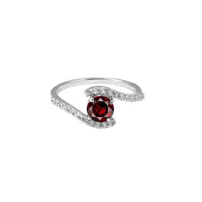Garnet & Zircon Swirl Ring in Sterling Silver | Promise ring for her | Anniversary Gift | Red Gemstone Ring