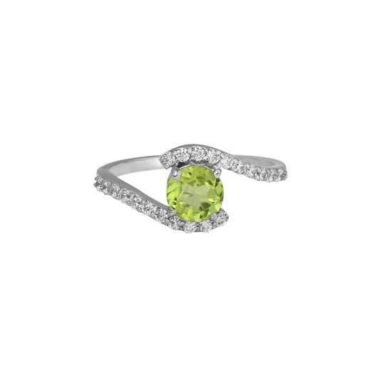 Sterling Silver Peridot and Zircon Accent Bypass Ring – Trendy 2025 Green Gemstone Statement Ring for Women