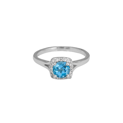 Blue Topaz Halo Ring – Sterling Silver Sparkling Sky Blue Gemstone Statement Jewelry