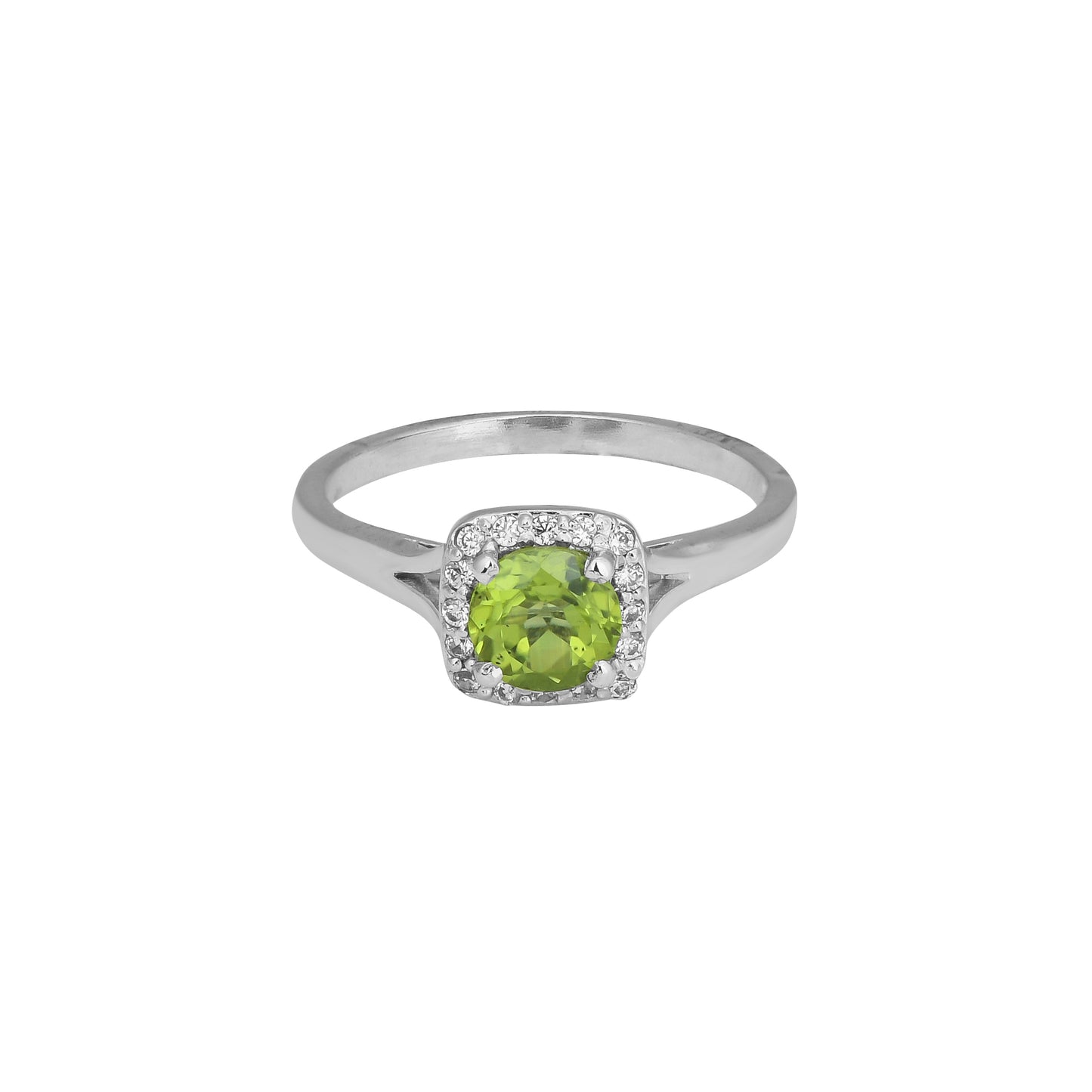 Chic Peridot Halo Ring – Sterling Silver Yellow Green Gemstone Statement Jewelry
