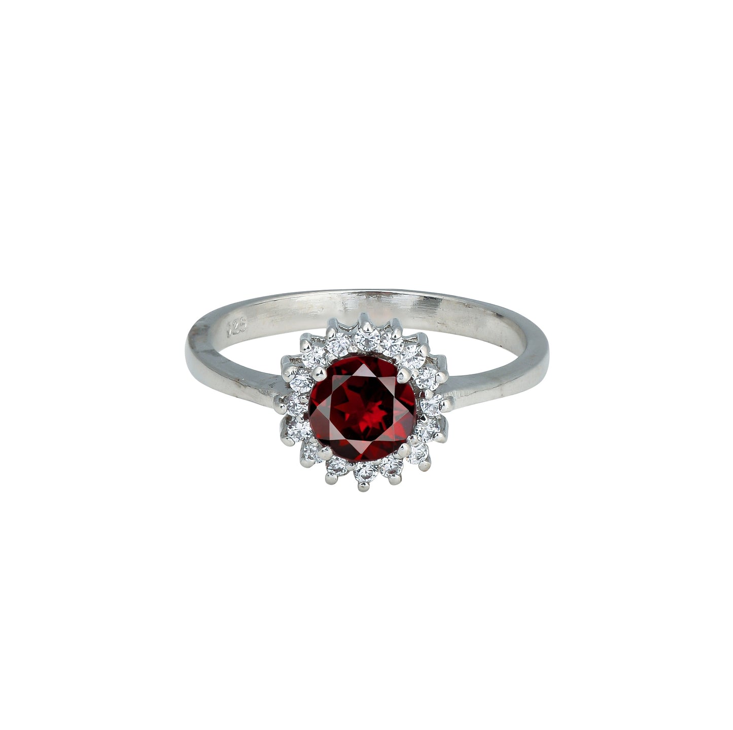 Classic Red Zircon Flower Halo Ring – Sterling Silver Vintage-Inspired Women’s Jewelry