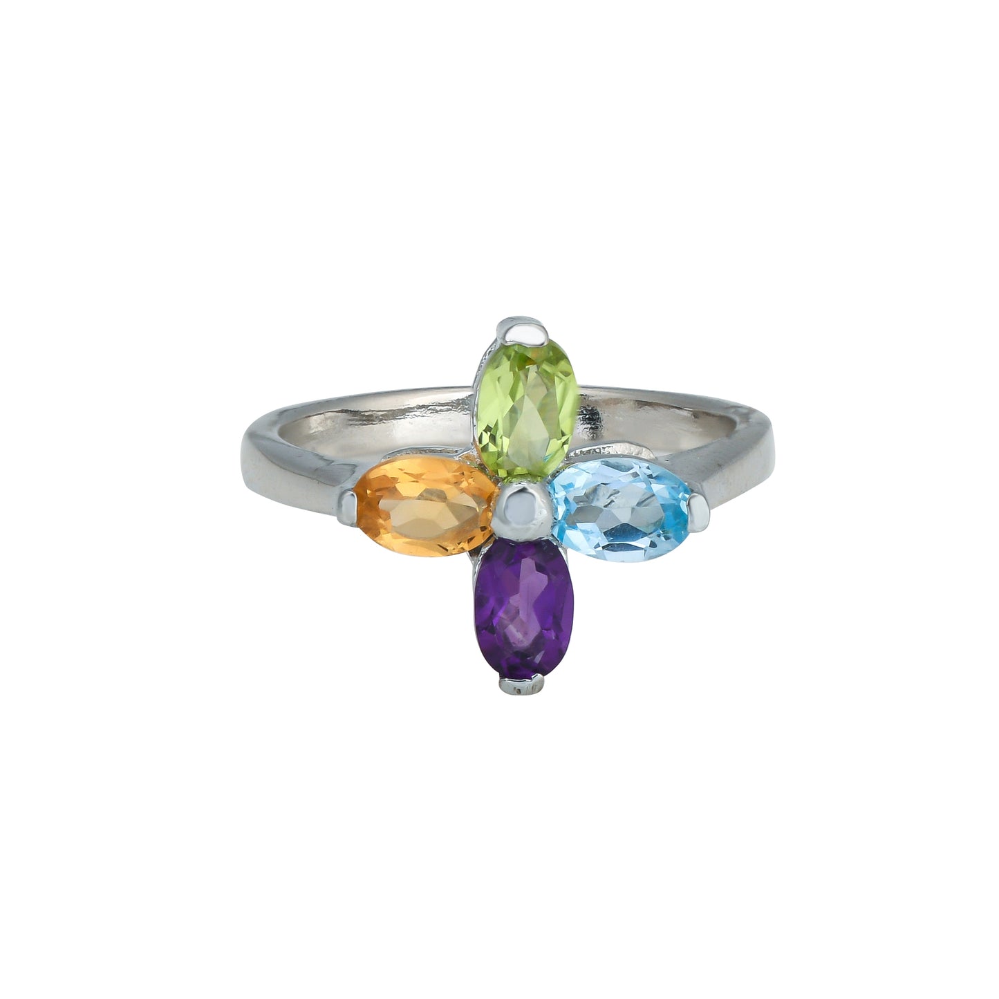 Sterling Silver Four Birthstone Ring - Personalized Multi-Color Gemstone Ring, Custom Mother’s Jewelry