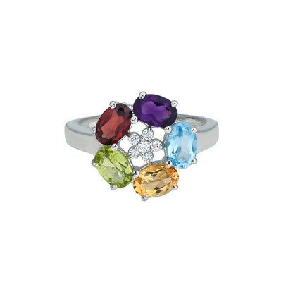 Radiant Rainbow Birthstone Ring – Sterling Silver Family Jewelry, Personalized Mother’s Gift for Women